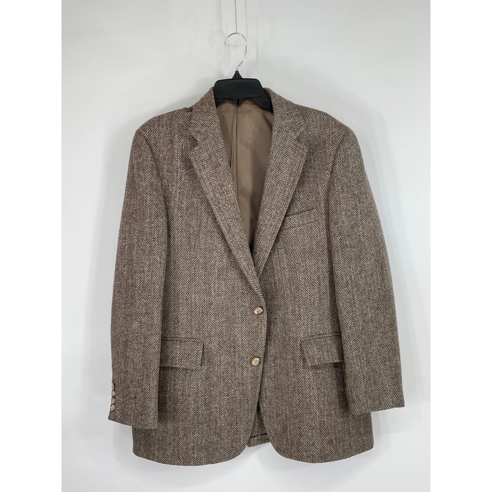 Harris Tweed 80's Mens Blazer 44 Sport Coat Brown Herringbone Tweed Two Button